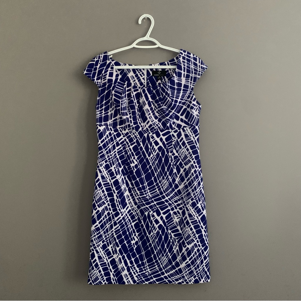 Ronni Nicole Size 10 Blue And White Patterned Dress